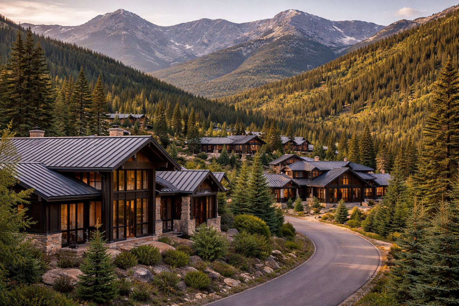 metal roofing on homes in a park city mountain neighborhood in a wildland urban interface area
