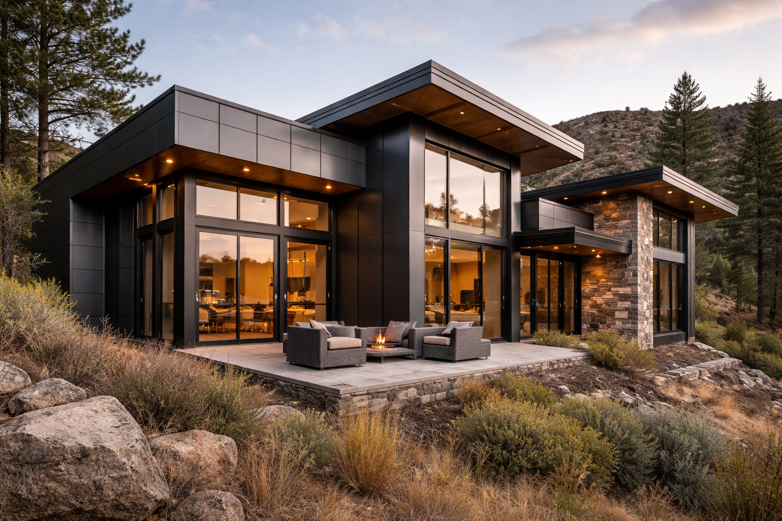fire resistant metal wall panels and acm cladding on modern home in utah wildland urban interface area